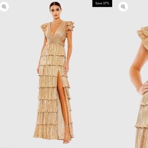 Mac Duggal Shimmering Gold Layered Dress